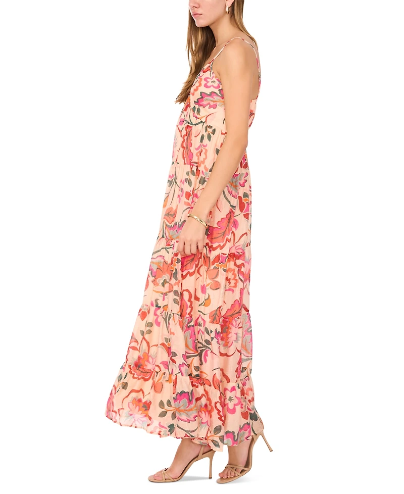 Msk Petite Printed V-Neck Sleeveless Tiered Maxi Dress