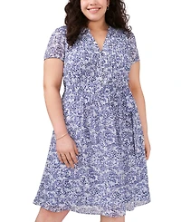Msk Plus Printed Split-Neck Cap-Sleeve Dress