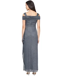 Alex Evenings Petite Cold-Shoulder Draped Metallic Gown
