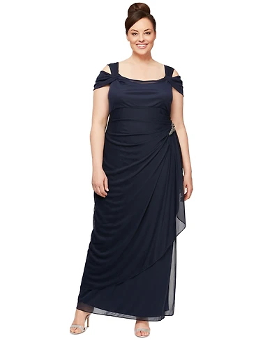Alex Evenings Plus Draped Cold-Shoulder Dress