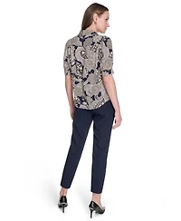 Tommy Hilfiger Women's Printed Point Collar Puff-Sleeve Blouse
