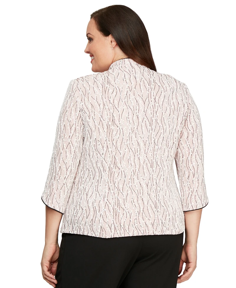 Alex Evenings Plus Size Mandarin-Collar Jacket & Top Set