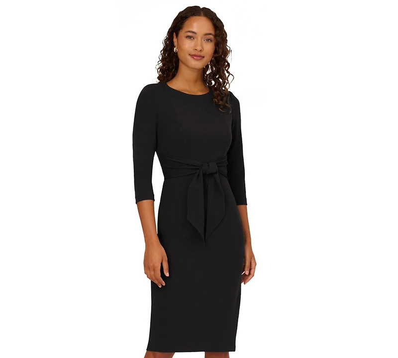 Adrianna Papell Women's Tie-Front 3/4-Sleeve Crepe Knit Dress
