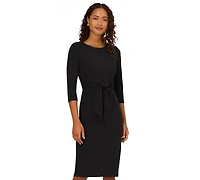Adrianna Papell Women's Tie-Front 3/4-Sleeve Crepe Knit Dress
