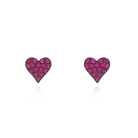 Ruby and Black Rhodium Heart Stud Earrings