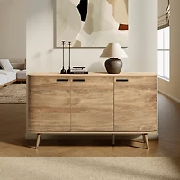 LuxenHome Natural Oak Manufactured Wood 3-Door 53.3-Inch Wide Buffet Cabinet