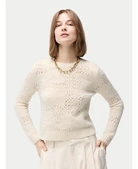 Gobi Cashmere Women's Floral pattern Ajour-Knit Cashmere Sweater