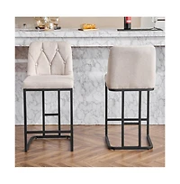 Set of 2 Modern Upholstered Bar Stools with Tufted Backrest and Sturdy Metal Frame for Kitchen Island, Home Bar, Dining Room-The Pop