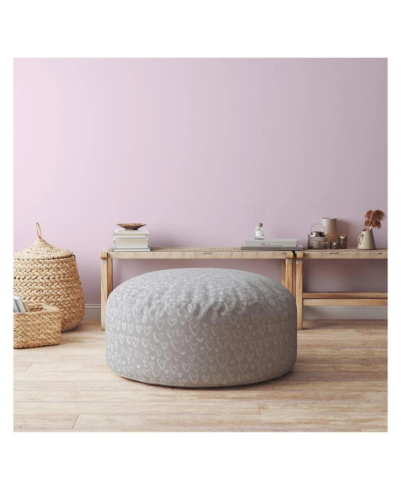 Textured Cotton Round Floral Pouf Ottoman – Decorative Piece