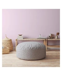 Textured Cotton Round Floral Pouf Ottoman – Decorative Piece