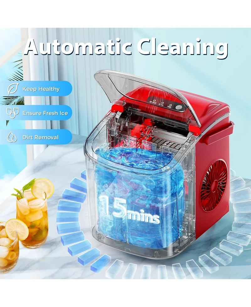 Zafro Countertop Ice Maker, Portable Ice Machine with Self-Cleaning, 26.5 lbs/24H, Fast 9 Bullet Ice Cubes in 6 Mins, Compact Ice Maker with Basket &