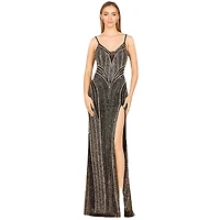 Lara Women's Spaghetti Strap Beaded Gown with Slit