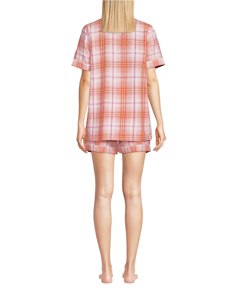 Lands' End Women Linen 2 Piece Pajama Set - Short Sleeve Top and Shorts