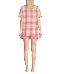Lands' End Women Linen 2 Piece Pajama Set - Short Sleeve Top and Shorts