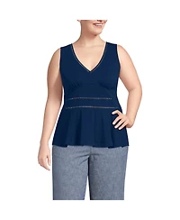 Lands' End Plus Lightweight Jersey Peplum V-Neck Tank Top