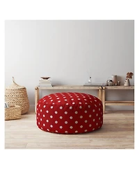 24" Red And White Cotton Round Polka Dots Pouf Cover