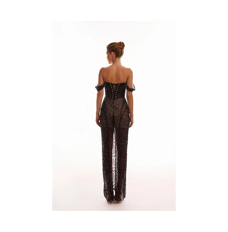 Milla Women's Striking black sequined fitted maxi dress