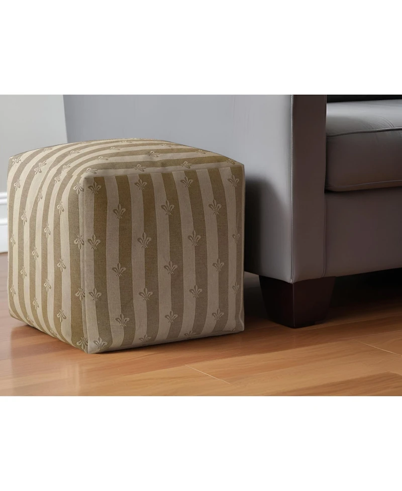 17" Taupe Cotton Floral Pouf Ottoman