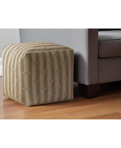 17" Taupe Cotton Floral Pouf Ottoman