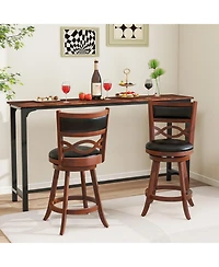 Bar Stools Set of 2 with Rubber Wood Frame and Faux Leather Upholstered Seat-24 Inch