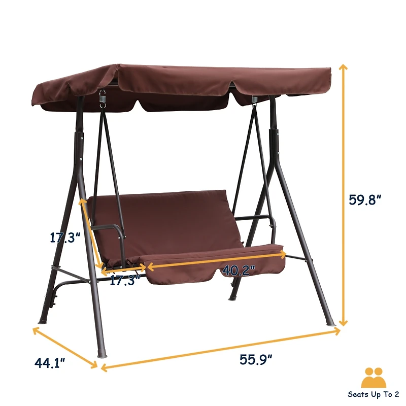 Patio Swing Outdoor Porch Swing Chair for Adults with Removable Cushion 2 Seat Large Converting Canopy Swing Glider for Garden Backyard Deck
