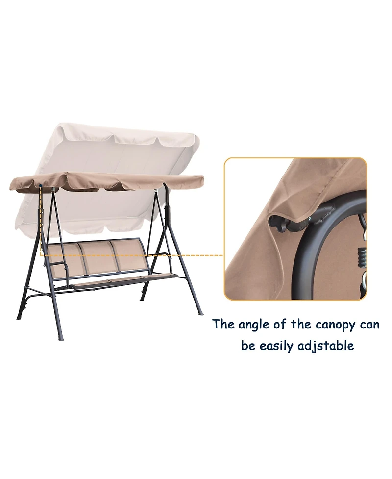 Patio Swing Outdoor Porch Swing Chair for Adults with Removable Cushion Textilene 3 Seat Large Converting Canopy Swing Glider for Garden Backyard Deck