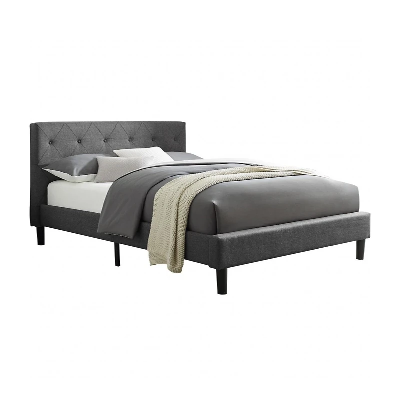 Polyester Blend Upholstered Bed Frame With Sturdy Wood Design For Bedroom