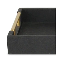Wood and Vinyl Faux Shagreen Serving Tray with Handles for Dining and Decor