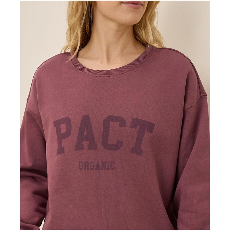 Pact Women's Organic Cotton Cloud Brushed Fleece Graphic Crew Sweatshirt