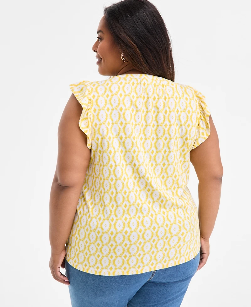 Style & Co Plus Printed Ruffle Pintuck Top