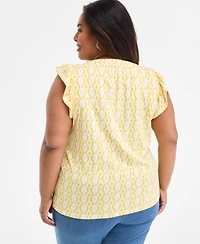 Style & Co Plus Printed Ruffle Pintuck Top