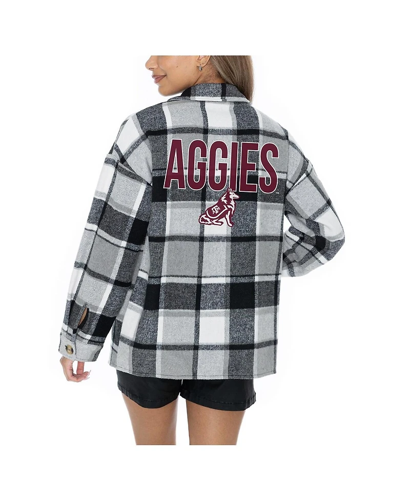 Gameday Couture Women's Grey Texas A M Aggies Long Sleeve Brushed Plaid Button-Up Overshirt Jacket