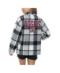 Gameday Couture Women's Grey Texas A M Aggies Long Sleeve Brushed Plaid Button-Up Overshirt Jacket