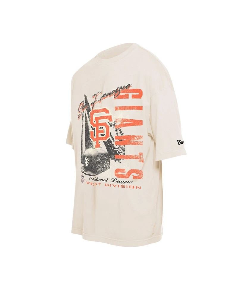 New Era Men's Cream San Francisco Giants Cooperstown Collection Oversized Throwback Distressed T-Shirt