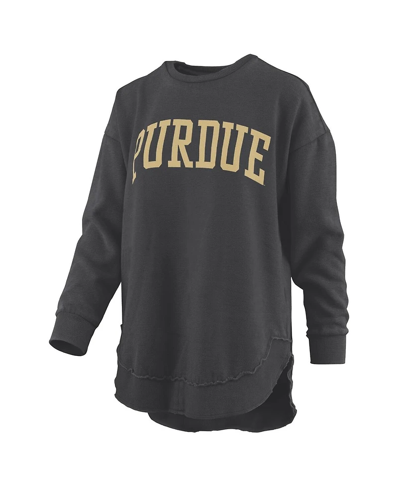 Pressbox Women's Black Purdue Boilermakers Melange Poncho Vintage Fleece Long Sleeve Pullover Sweatshirt