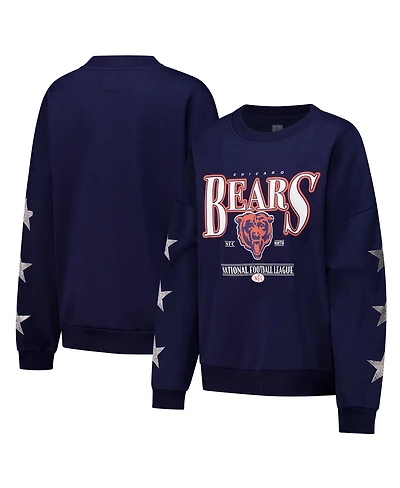 Gameday Couture Women's Navy Chicago Bears Rhinestone Star Sleeve Settle the Score Tri-Blend Pullover