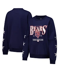 Gameday Couture Women's Navy Chicago Bears Rhinestone Star Sleeve Settle the Score Tri-Blend Pullover
