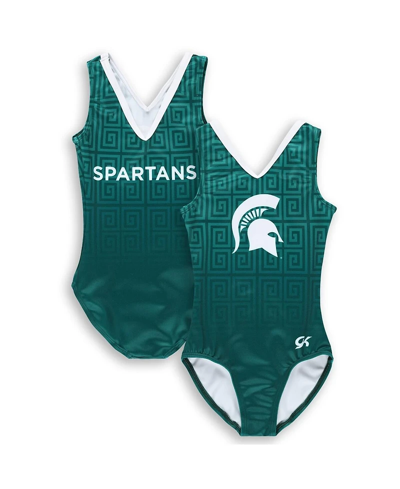 Gk Elite Big Girls Green Michigan State Spartans Spirit Leotard
