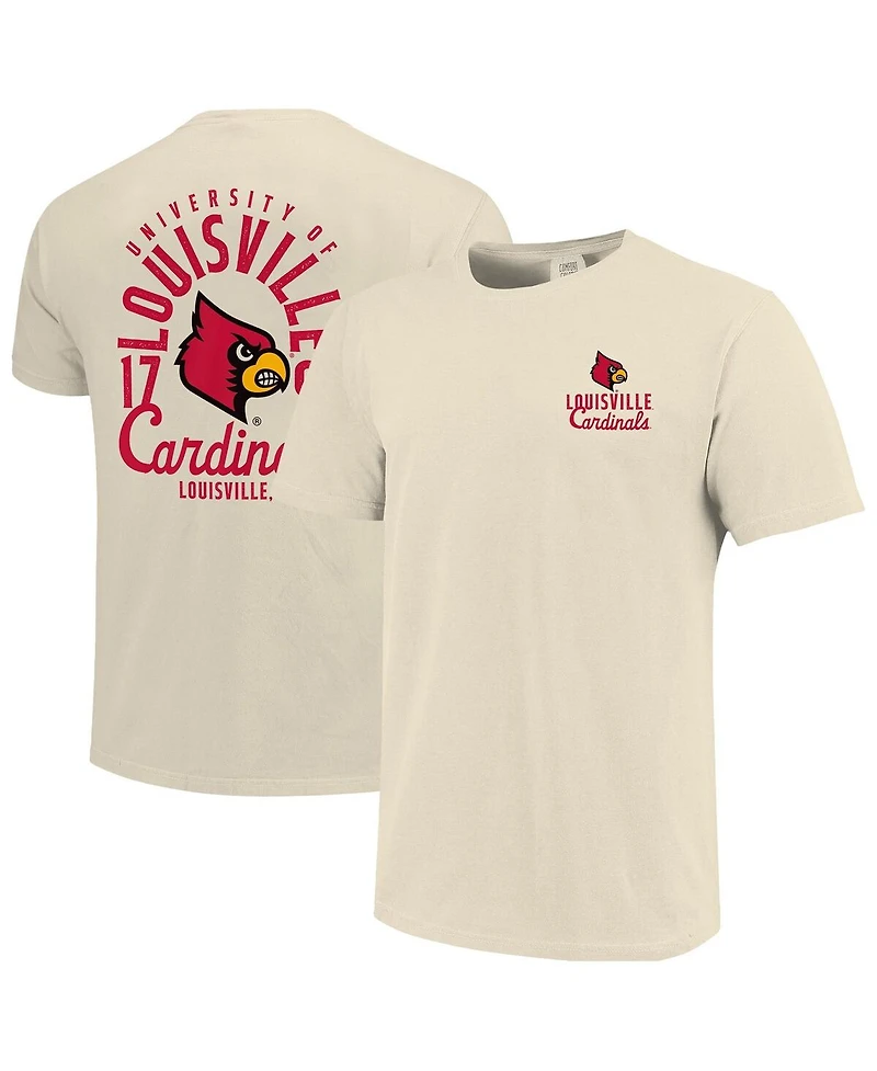 Image One Men's Cream Louisville Cardinals Comfort Colors Mascot Overlay T-Shirt