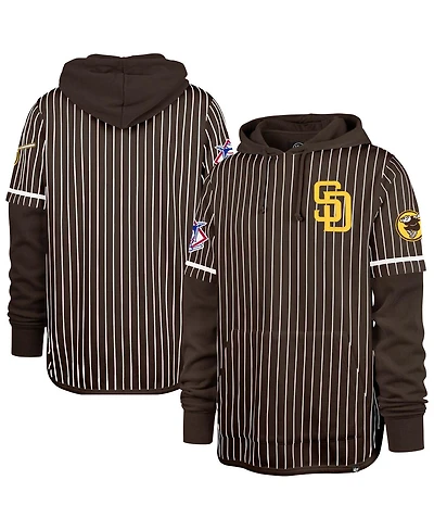 '47 Brand Men's Brown San Diego Padres Pinstripe Double Header Pullover Hoodie