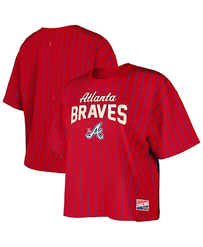 New Era Women's Red Atlanta Braves City Connect Multiplier Pinstripe Cropped T-Shirt