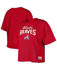 New Era Women's Red Atlanta Braves City Connect Multiplier Pinstripe Cropped T-Shirt