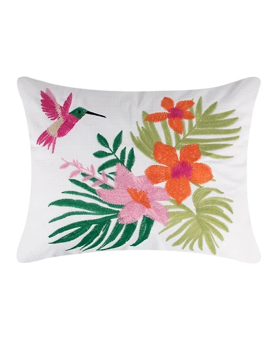 Levtex Hummingbird Grove Crewel Stitch Floral Decorative Pillow, 14" x 18"