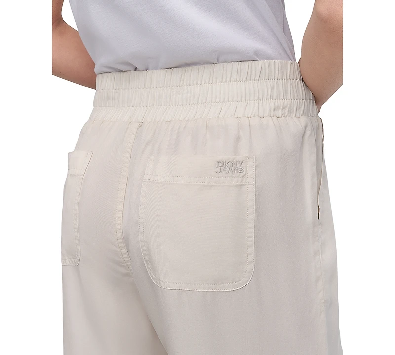 Dkny Jeans Petite Chambray Smocked-Waist Wide-Leg Pants