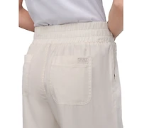 Dkny Jeans Petite Chambray Smocked-Waist Wide-Leg Pants