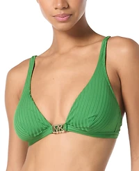 Michael Kors Women's Ribbed Hardware V-Neck Bikini Top