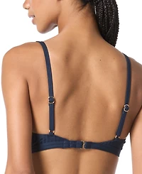 Michael Kors Women's Ribbed Hardware V-Neck Bikini Top