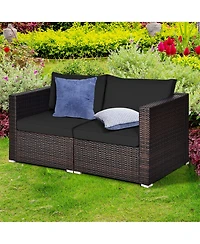 Gymax 2PCS Rattan Corner Sofa Set Patio Outdoor Furniture Set w/ 4 Cushions