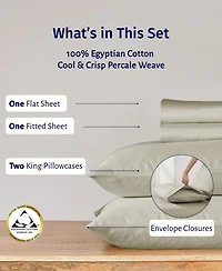 Certified Luxury 100% Egyptian Cotton Bed Sheets Full Set - Classic Percale, Deep Pockets, Cool and Durable Bedding