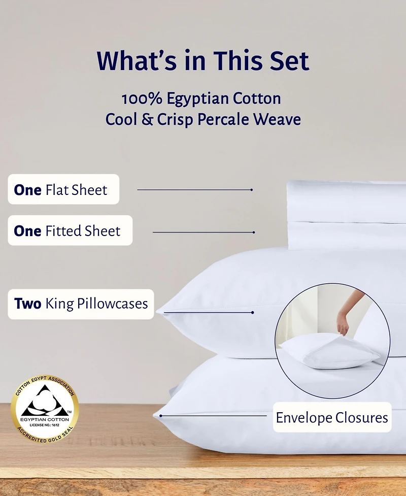 Certified Luxury 100% Egyptian Cotton Sheets Cal King Set - Percale Sheet with Deep Pockets, Cool and Durable Bedding